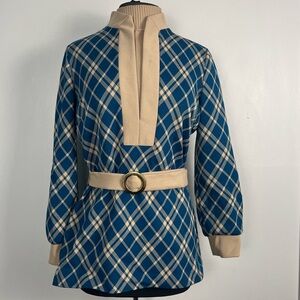 1970s James Kenrob by Dalton Belted Blue Tan turtleneck top size 14